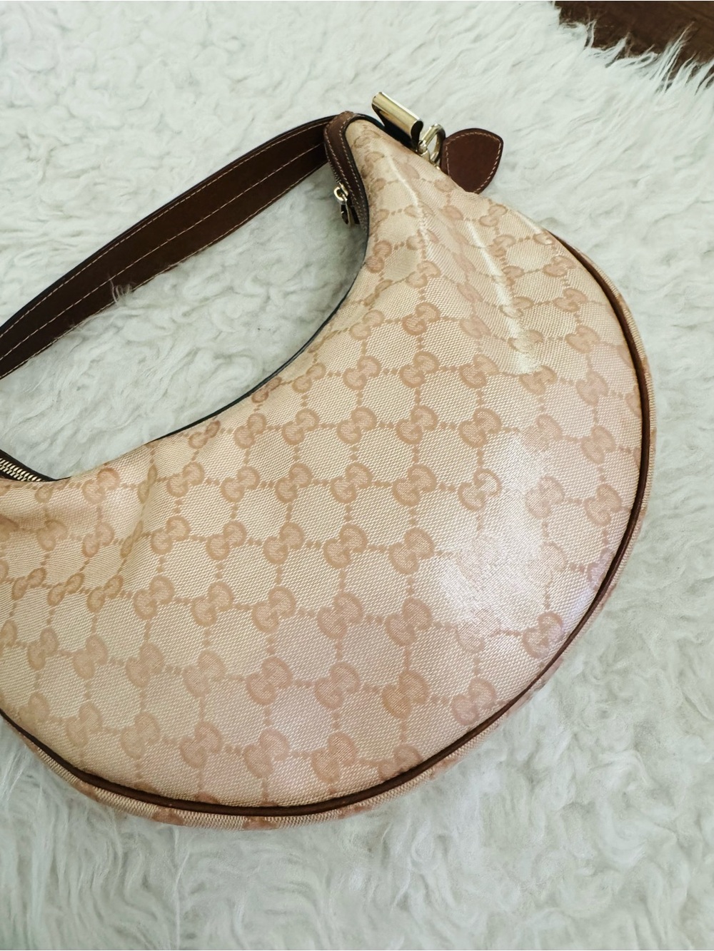 GUCCI PINK GG CRYSTAL CANVAS HOBO BAG - Picture 4 of 17